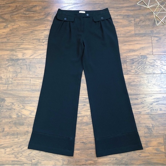 Emporio Armani • black wide leg trousers textured woven pleated mid rise - Picture 1 of 7